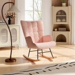 Fauteuil  bascule confortable en tissu, avec accoudoirs et dossier capitonn, pieds en bois massif, ...