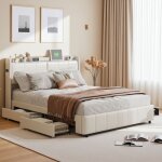 Tanant - lit 140x190cm, lit avec 4 tiroirs, port de recharge usb et type - c, avec tête de lit éclairée ... Tanant - lit 140x190cm, lit avec 4 tiroirs, port de recharge usb et type - c, avec tête de lit éclairée ...