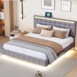 Tanant - lit adulte 160x200 cm, lit flottant avec led et 2 ports usb, tte de lit rglable, sommier  ...
