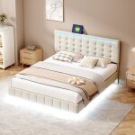 Tanant - lit adulte 160x200 cm, lit flottant avec led et 2 ports usb, t�te de lit r�glable, sommier � ...