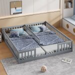 Tanant - lit cabane capitonn 90 x 200 cm - lit enfant avec barrire de scurit, 2 places, cadre sans ...