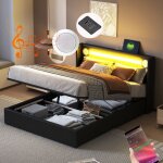 Lit coffre 160x200cm, sommier à lattes, tête de lit capitonnée avec éclairage led et chargement usb, ... Lit coffre 160x200cm, sommier à lattes, tête de lit capitonnée avec éclairage led et chargement usb, ...