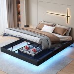 Lit 160x200 cm, cadre de lit, lit flottant avec �clairage led, sans t�te de lit, coffre de lit rangement, ...