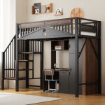 Tanant - lit mezzanine 90 x 200 cm, lit enfant avec rangement et escalier, protection antichute, design ...