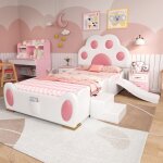 Tanant - lit simple 90x200 cm, lit enfant avec sommier � lattes, t�te de lit dessin anim� avec toboggan, ...