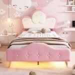 Tanant - lit simple capitonné 90x200cm, lit princesse avec bandeau lumineux led et tête de lit couronne, ... Tanant - lit simple capitonné 90x200cm, lit princesse avec bandeau lumineux led et tête de lit couronne, ...
