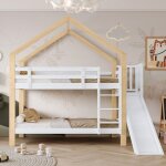 Lit superpos� 90x200cm, 2 places, avec toboggan et �chelle d'angle � trois marches, cadre de lit en bois ...