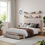 Tanant - lit avec tiroirs 140x190cm, dossier confortable, avec tiroirs et t�te de lit, velours, lit pour ...