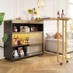 Meuble bar, table de bar avec plusieurs compartiments ouverts et portes coulissantes en verre, bande ... Meuble bar, table de bar avec plusieurs compartiments ouverts et portes coulissantes en verre, bande ...