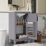 Tanant - meuble de salle de bain sur pied, avec lavabo, vasque en cramique intgre, tagres rglables, ...