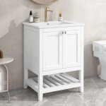 Tanant - meuble sous vasque simple 60 cm, meuble de salle de bain avec vasque en cramique, porte de ...