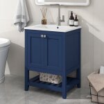 Tanant - meuble sous vasque simple 60 cm, meuble de salle de bain avec vasque en cramique, porte de ...