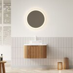 Tanant - meuble sous vasque simple mural de 61 cm, avec vasque ronde en verre transparent, tiroirs et ...