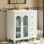 Tanant - meuble sous vasque simple, meuble de salle de bain avec vasque en c�ramique, 3 tiroirs et porte ...