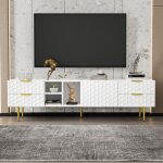 Tanant - meuble tv 170x40x50 cm avec 4 tiroirs de rangement, poignes dores, pieds dors, meuble tv ...