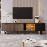 Tanant - meuble tv 200 cm - avec 2 tiroirs et 2 portes grain de bois fonc, aspect marbre, clairage ...