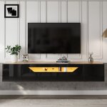Tanant - meuble tv avec 3 compartiments de rangement, meuble tv haute brillance avec lumires led, montage ...