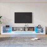 Tanant - meuble tv avec clairage led 181 cm - faade en verre avec 2 tiroirs rabattables, adapt aux ...