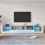 Tanant - meuble tv avec clairage led 181 cm - faade en verre avec 2 tiroirs rabattables, adapt aux ...