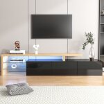 Tanant - meuble tv moderne 197cm, avec clairage led et tagres en verre, espace de rangement, design ...