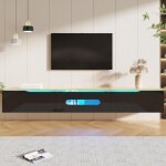 Tanant - meuble tv suspendu 180 cm, finition brillante, rangement, charni�res soft - clean, �clairage ...