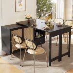 Table de bar rotative � 360� au design extensible, meuble de rangement avec porte en rotin, �tag�re de ...