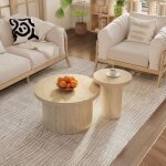 Tanant - table basse 66x66x40 + 40x40x46cm - mdf, table d'appoint avec lattes en bois naturel, table ... Tanant - table basse 66x66x40 + 40x40x46cm - mdf, table d'appoint avec lattes en bois naturel, table ...