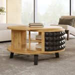 Table basse 85cm - compartiment rotatif 360, plateau double, rangements, table basse ronde convient ...