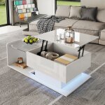 Tanant - table basse relevable, carrée, table d'appoint en verre avec éclairage led, finition brillante, ... Tanant - table basse relevable, carrée, table d'appoint en verre avec éclairage led, finition brillante, ...