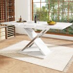 Tanant - table � manger extensible 118 - 157�75cm, aspect marbre, structure m�tallique, rectangulaire, ...