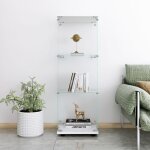 Tanant - vitrine en verre avec 3 tagres, bibliothque en verre sur pied blanc pour salon, chambre  ...
