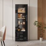 Tanant - vitrine en verre, � 3 tiroirs avec �clairage led, finition brillante, grand espace de rangement, ...
