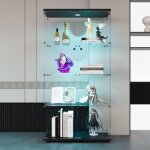 Tanant - vitrine en verre avec 4 étagères, avec éclairage led, bibliothèque en verre sur pied noir pour ... Tanant - vitrine en verre avec 4 étagères, avec éclairage led, bibliothèque en verre sur pied noir pour ...