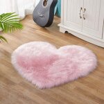 Tapis artificiel en forme de coeur rose en peau de mouton douce peluche longue peluche mouse tapis de ...