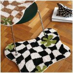 Tapis de bain antid�rapant � damier, tapis moelleux en forme de papillon 55 x 70 cm(noir et blanc)