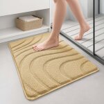 Tapis de bain antid�rapant microfibre motif ondul� 60x90cm beige