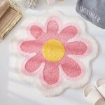 Tapis de bain mignon 40cm x 40cm (rose), doux et moelleux en forme de fleur, en microfibre, absorbant ...