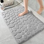 Tapis de bain, motif galets gris clair, absorbant, antid�rapant, en mousse � m�moire de forme, lavable ...