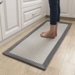 Tapis de cuisine, devant evier, antid�rapant, tapis lavable en machine coton et lin absorbant gris(50x ...