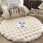 Tapis d�coratif rond diam�tre 120 cm texture mixte similicuir et fourrure longue d�coration moderne salon ...