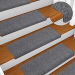Tapis d'escalier 15 pcs?marchettes d'escalier?protections d'escalier tissu aiguillet� 65x21x4 cm gris ...