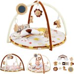 Tapis d'veil bb volutif - petit mouton - arche de jeu amovible, 9 jouets sensoriels, peluche, miroir, ...