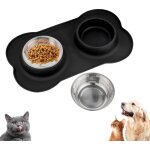 Tapis gamelle chat inox, 2pcs gamelle pour chien et chat antid�rapante en acier inoxydable, double bols ...