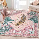 Tapis hippie, tapis boh�me rose tropical en fausse laine 6090cm, adapt� � la salle de bain, � la cuisine, ...