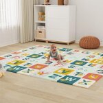Tapis de jeu bb rversible 200x180cm, tapis d'veil enfant pliable impermable double face, matriau ...