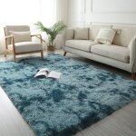Tapis long poil 80x160cm bleu marine tie dye moderne ultra doux salon chambre enfant hypoallerg�nique ...