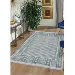 Tapis réversible kilim aztèque crème et vert colorado 06 en coton et lavable en machine 80x150 cm Tapis réversible kilim aztèque crème et vert colorado 06 en coton et lavable en machine 80x150 cm