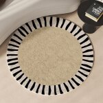 Tapis rond chambre � coucher 80 cm moderne rayures noires poils ras antid�rapant facile � nettoyer pour ...