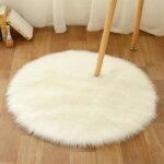 Tapis rond en peau de mouton artificielle, blanc, 60 cm, laine artificielle, douce, antid�rapante, pour ...