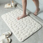 Tapis de salle de bain - motif galets - anti - glisse sur carrelage - 40 x 60 cm, blanc
